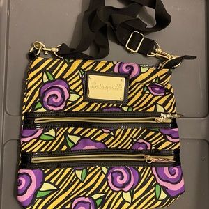 Betsy Johnson yellow, purple and black satchel.